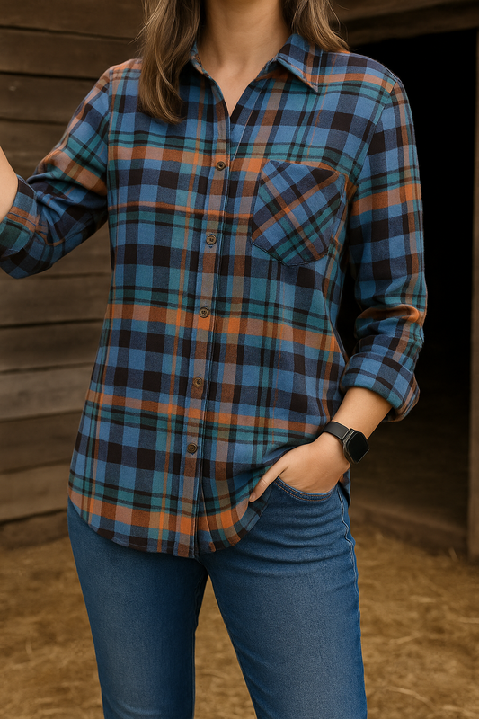 Women's Fall Plaid Shirt | Oversized Button Down | Red or Orange Cotton Flannel | FREE Shipping