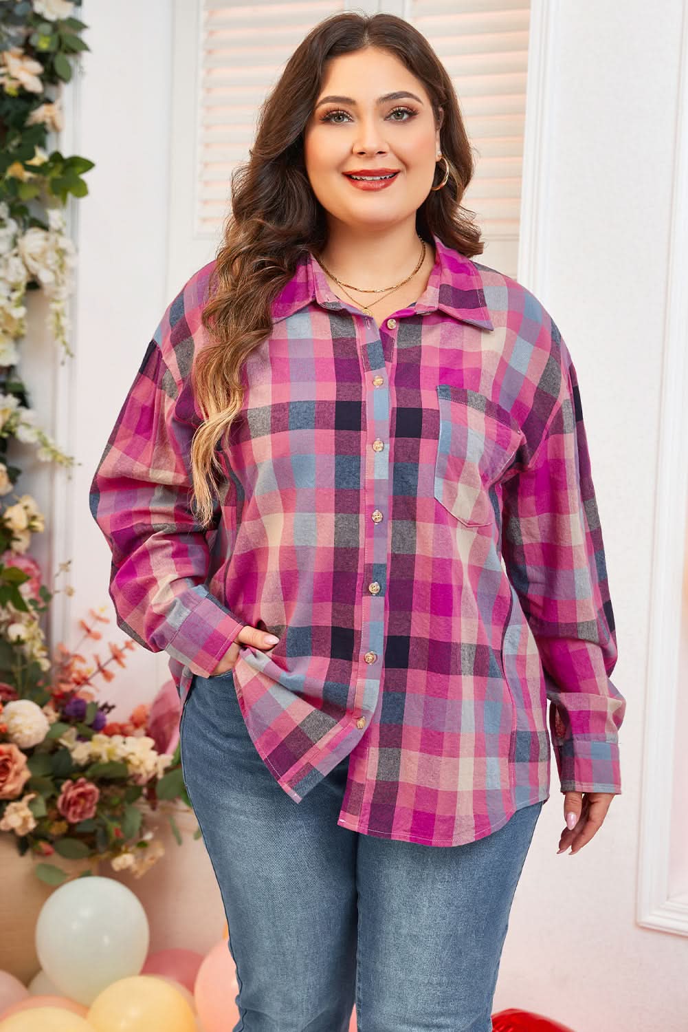 Chic plus size checkered shirt