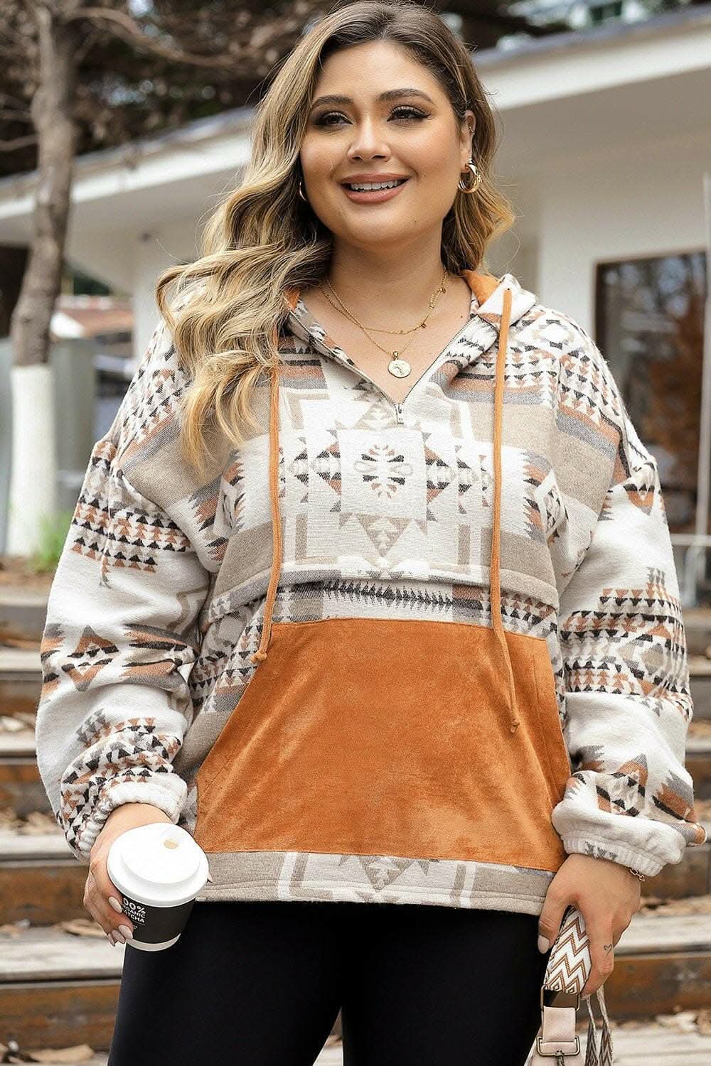 Chic plus size geometric hoodie