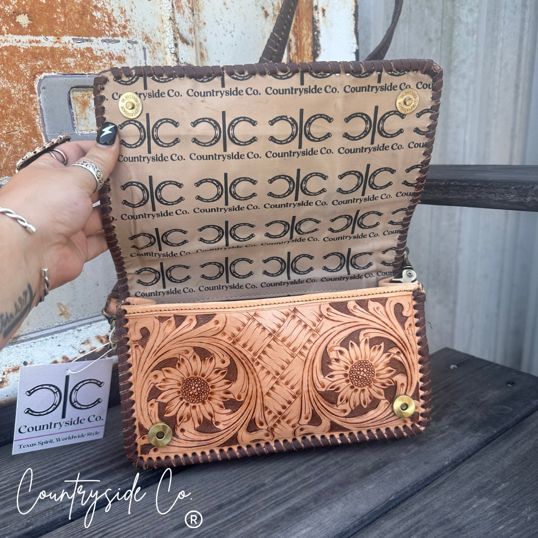 Countryside Charm Tooled Leather Clutch, Purse