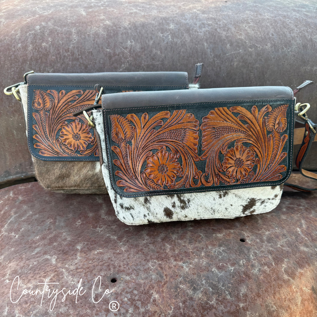 Rust & Reins Cowhide Tooled Leather Purse