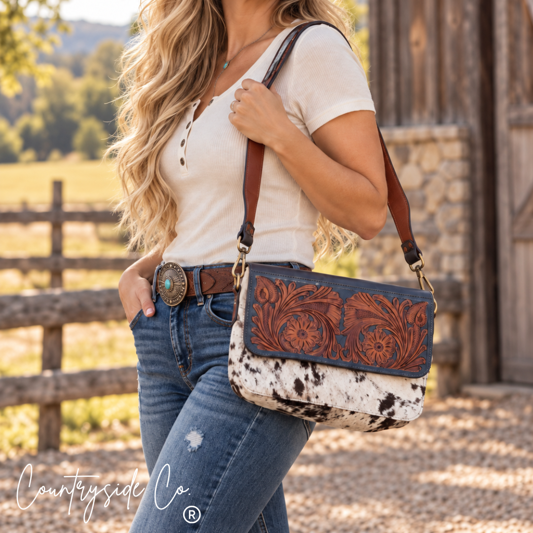 Rust & Reins Cowhide Tooled Leather Purse