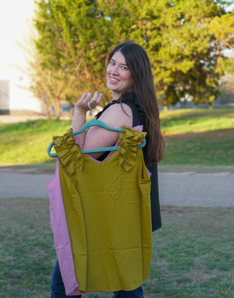 Olive Mustard - Ruffle Trim Sleeveless Top