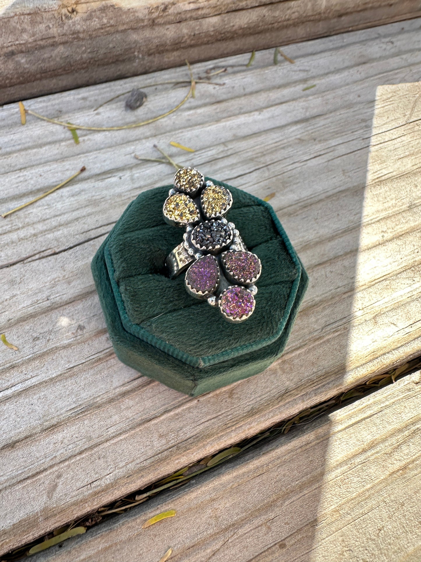 Beautiful Handmade Druzy And Sterling Silver Adjustable Ring