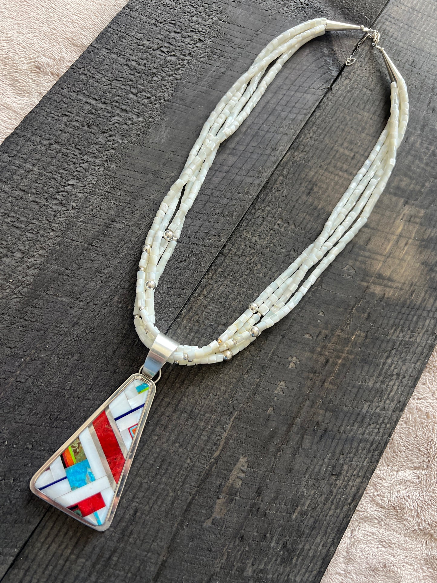 Daniel Coriz Mother Of Pearl Beaded Inlay Necklace