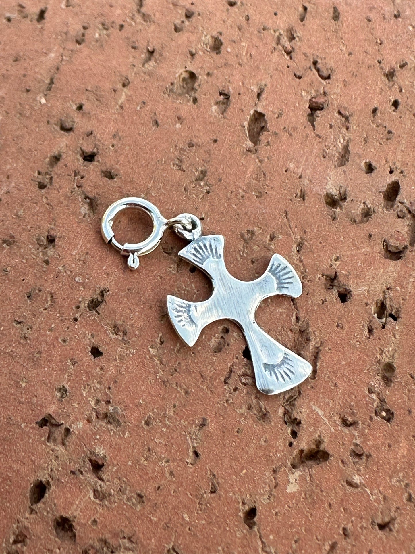Handcrafted Crafted Sterling Silver Hand Stamped Cross Charm