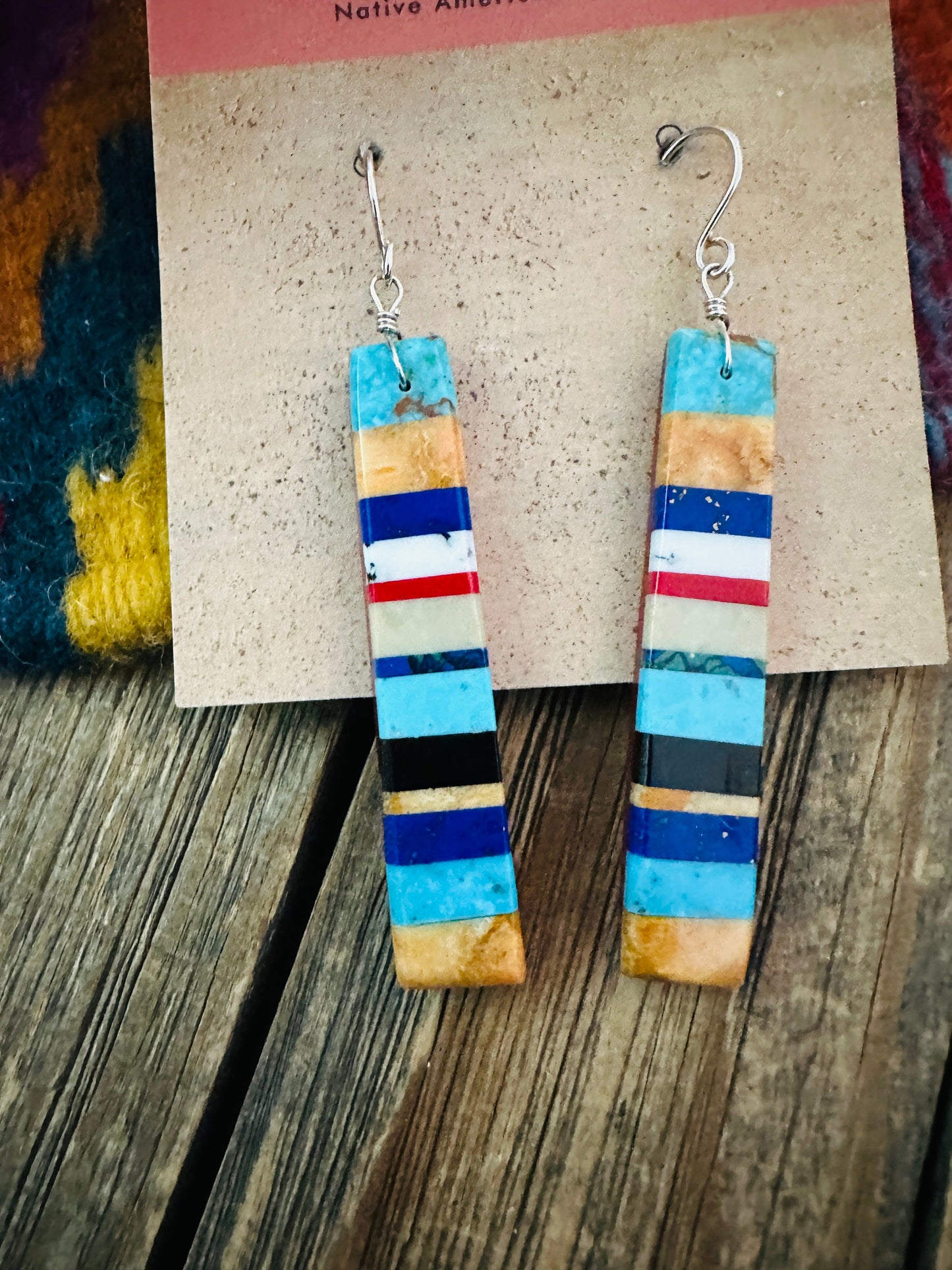 Handcrafted Multi Stone Inlay Slab Dangle Earrings