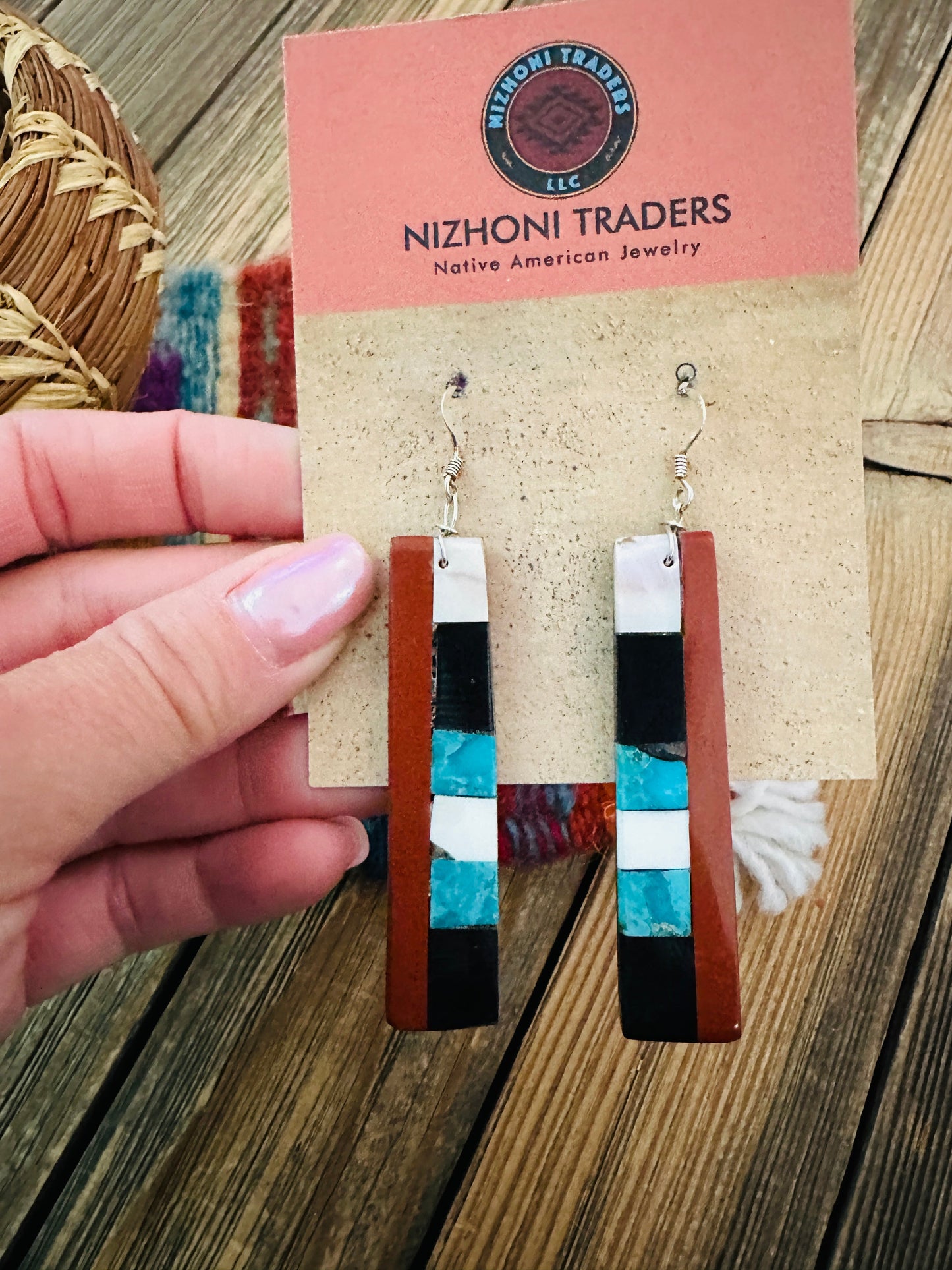 Handcrafted Multi Stone Inlay Slab Dangle Earrings