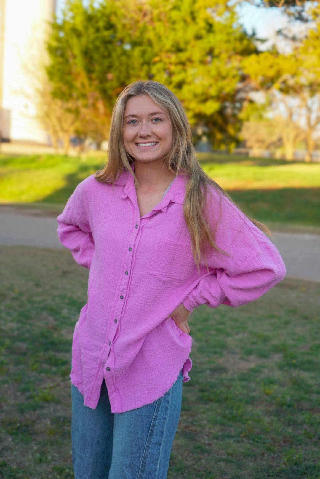 Mauve - Button Down Linen Top
