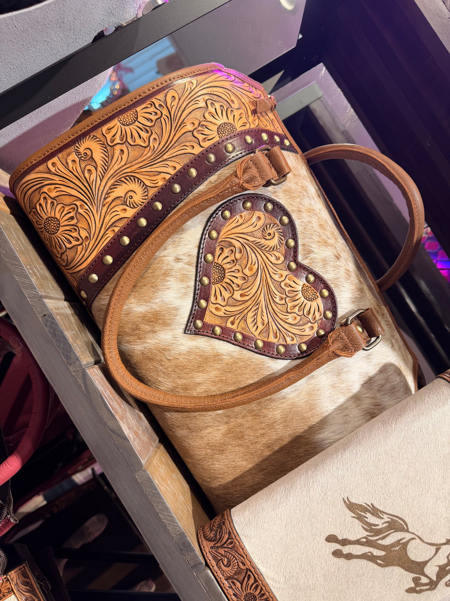 Genuine Leather and cowhide heart speedy