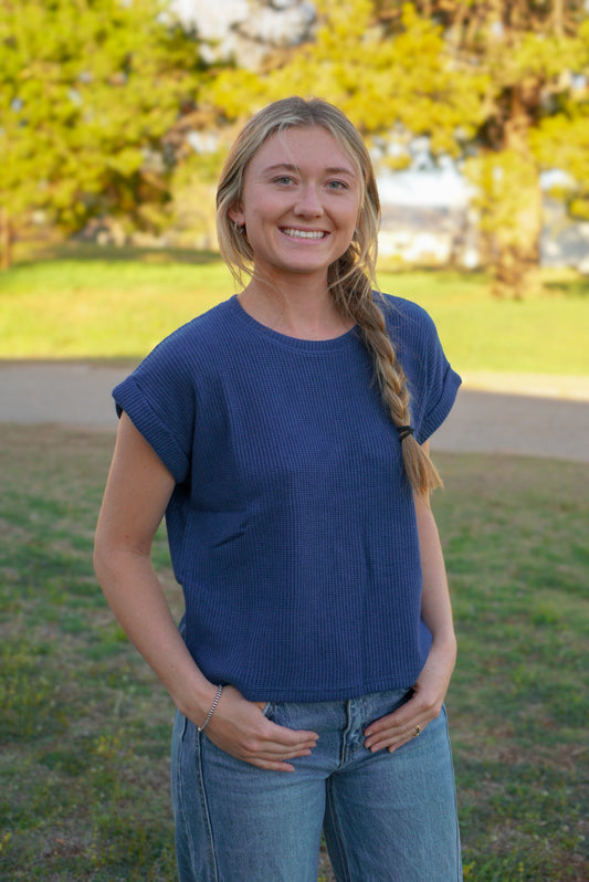 Lite Navy - Short Sleeve Crew Neck Sweater