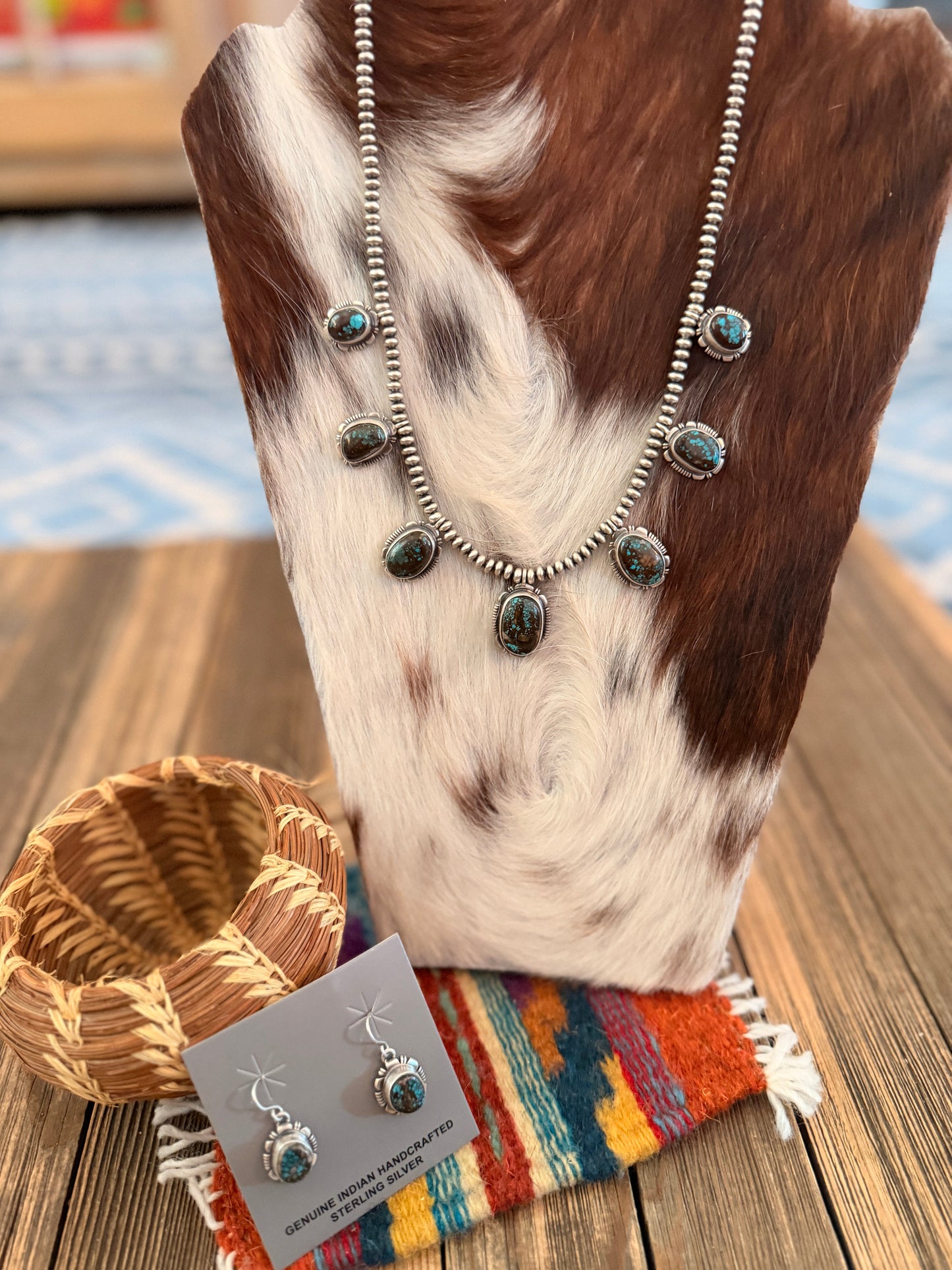 Handcrafted Bisbee Turquoise & Sterling Silver Necklace and Earring Set