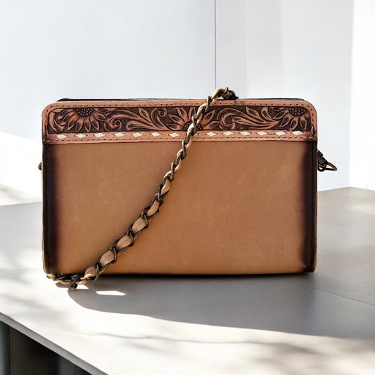 Leslie tooled leather crossbody bag