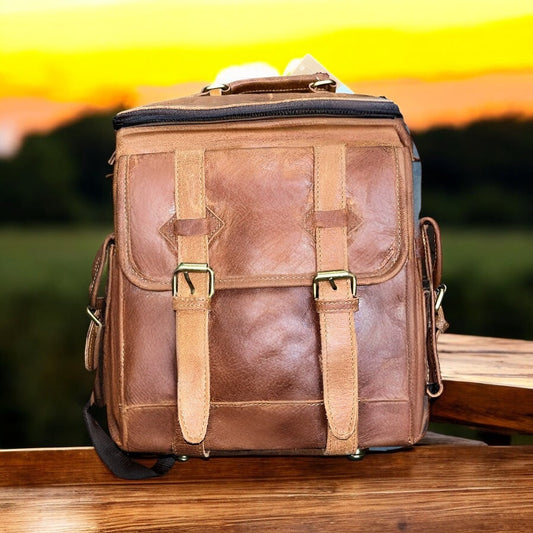 Tan rustic leather backpack