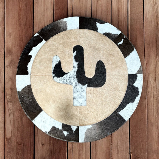 Cactus cowhide patchwork rug 3x3’
