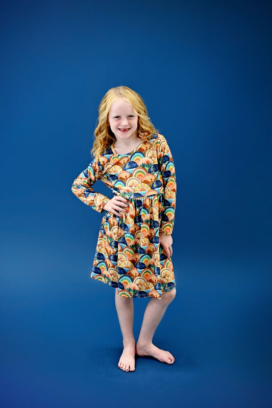 Boho Desert Long Sleeve Milk Silk Dress