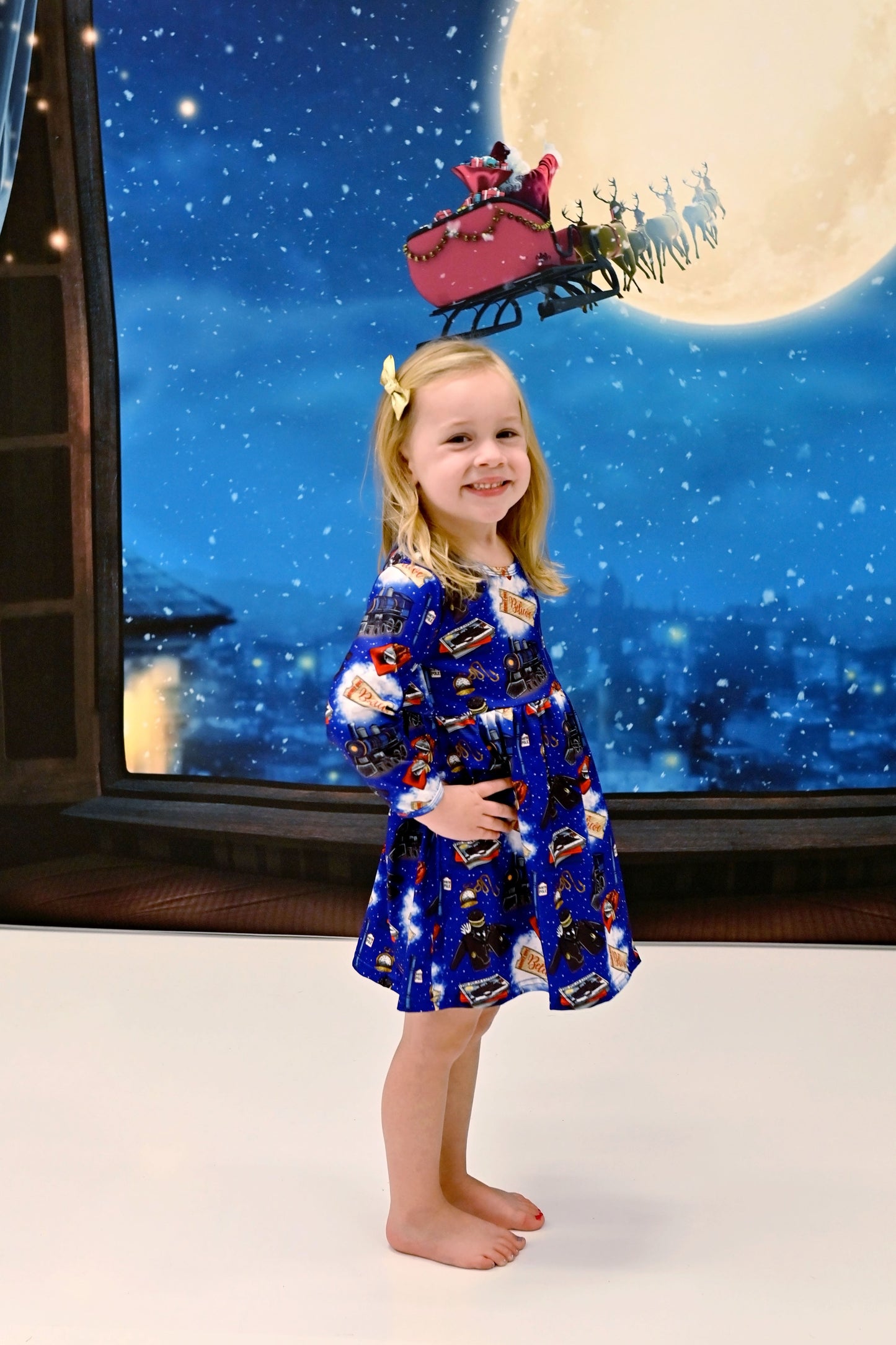 Christmas Train Long Sleeve Milk Silk Dress