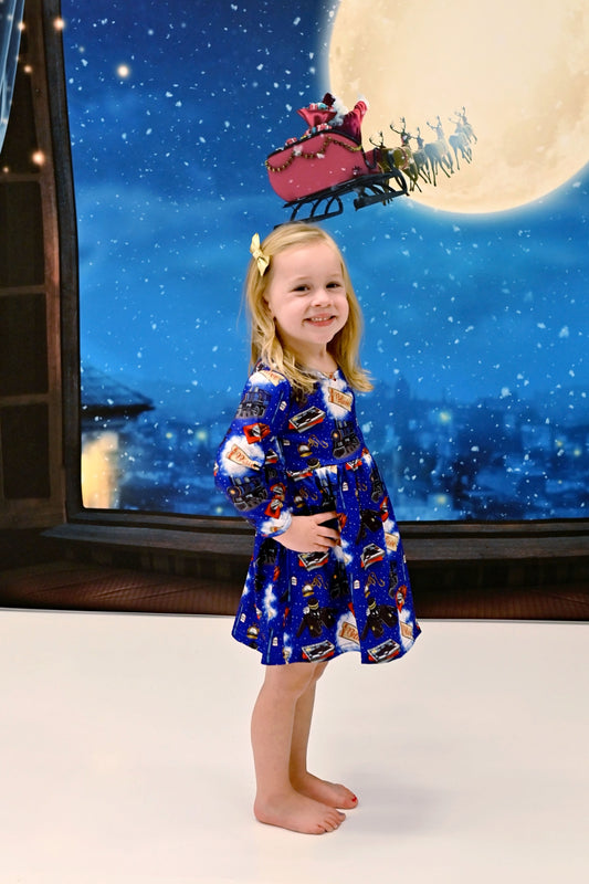 Christmas Train Long Sleeve Milk Silk Dress