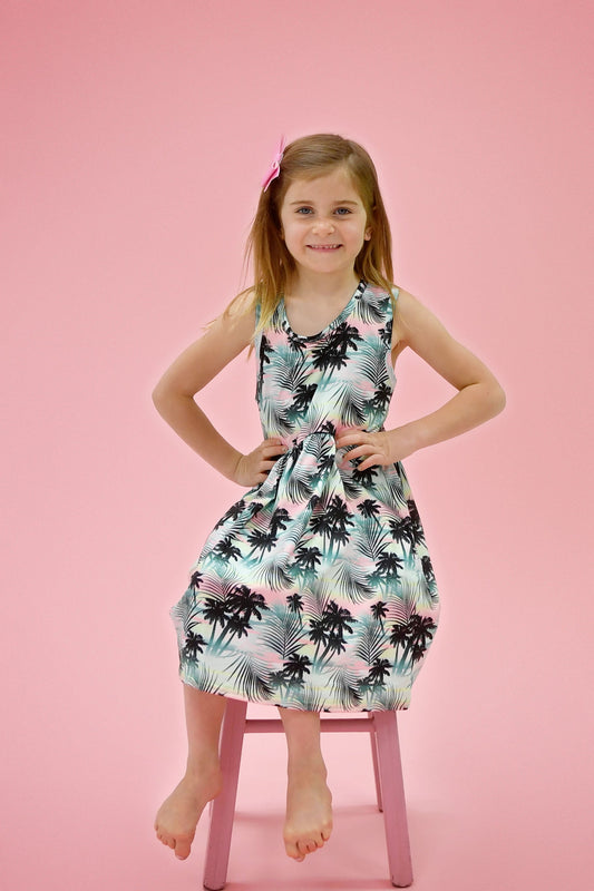 Palm Tree Racer Back Milk Silk Tank Dress