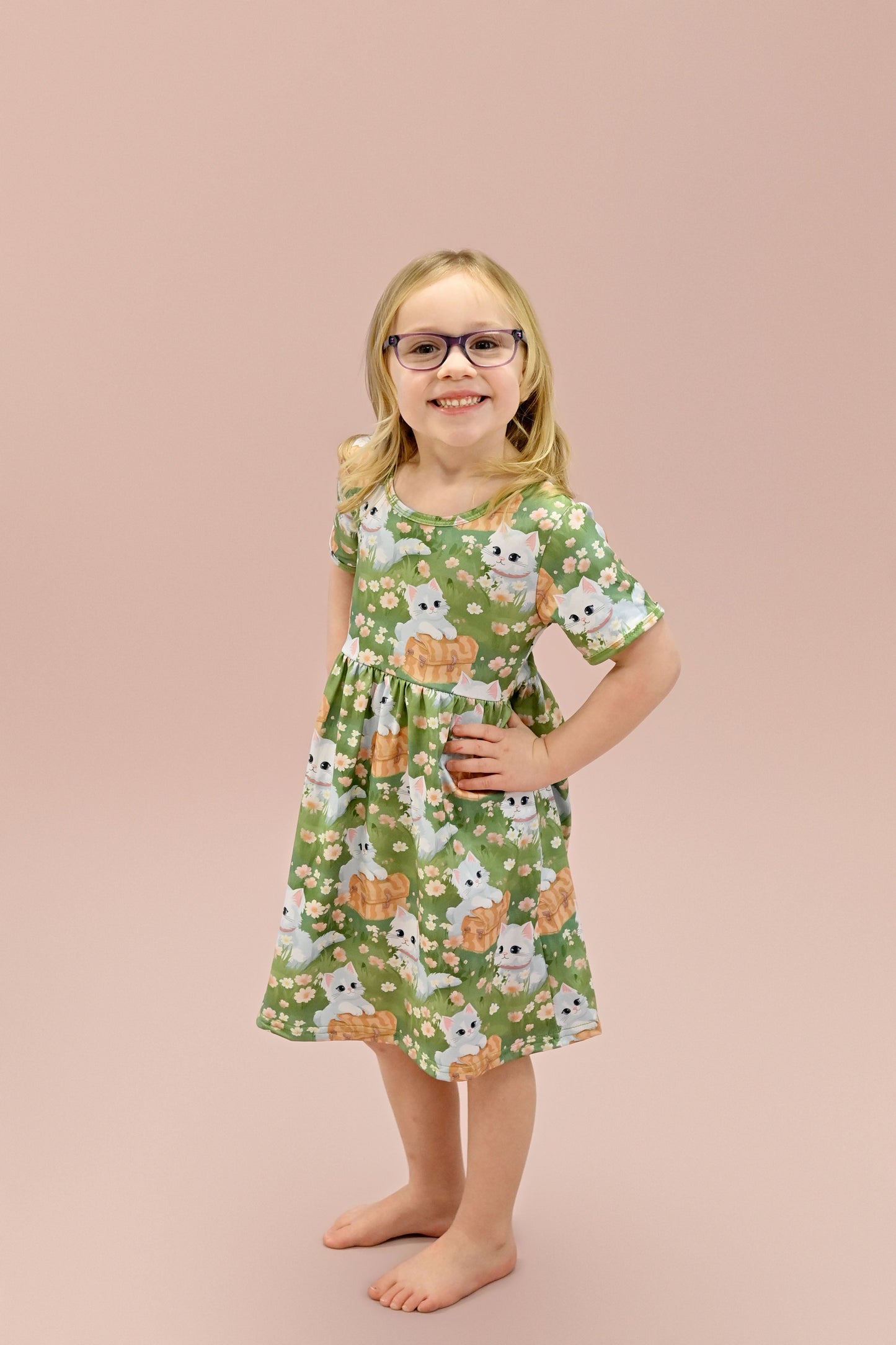 Spring Time Kitty Short Sleeve Milk Silk Dress