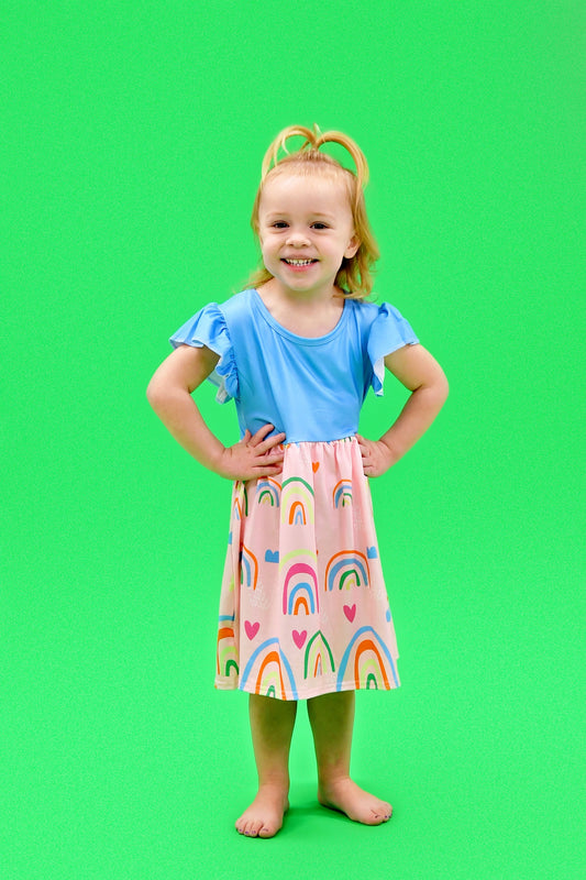 Blue Skies and Rainbows Long Flutter Milk Silk Dress