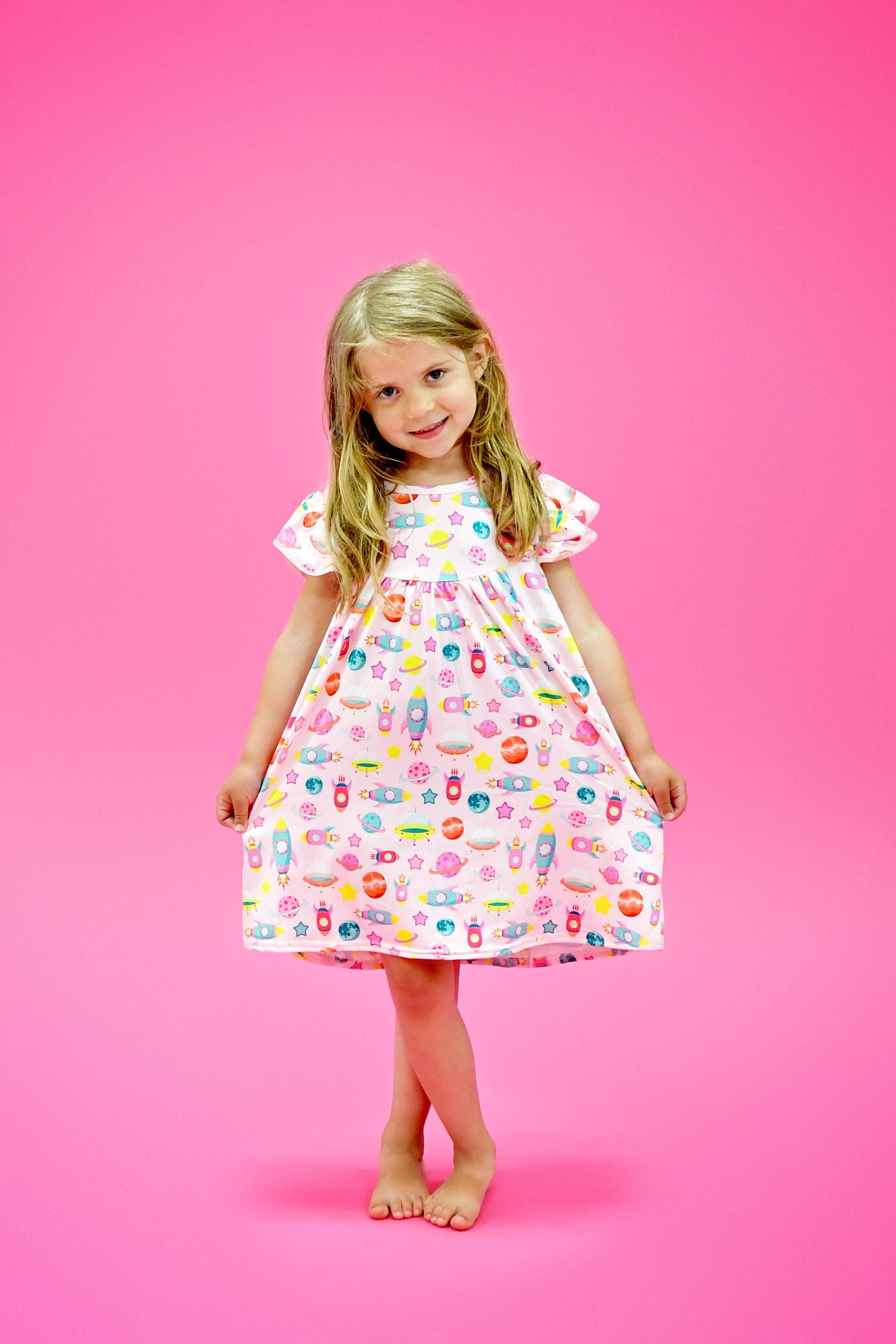 Girly Space Milk Silk Flutter Dress