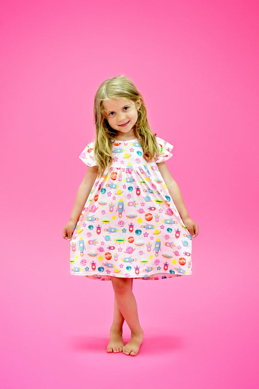 Girly Space Milk Silk Flutter Dress