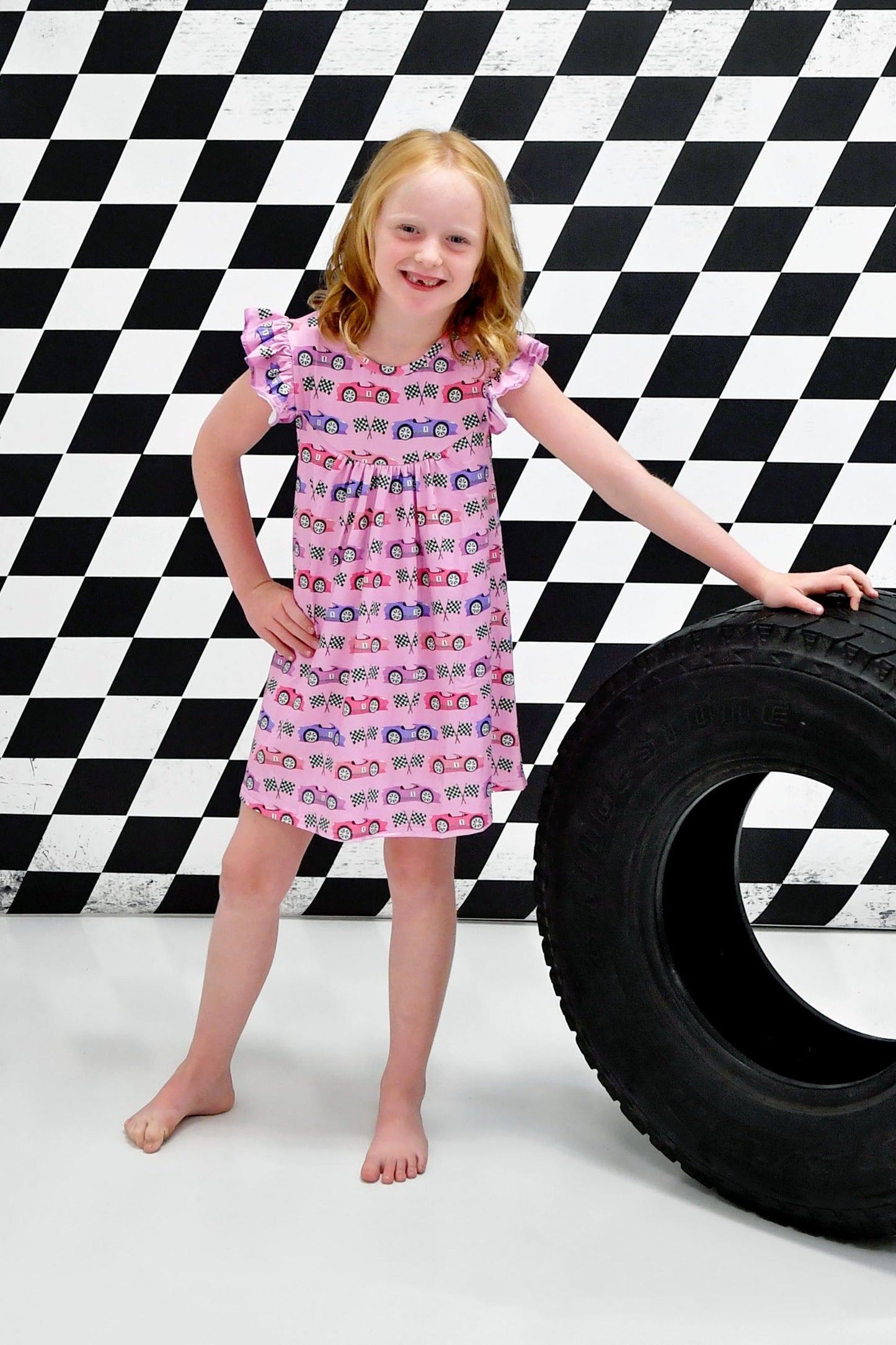 Pink Race Car Milk Silk Flutter Dress