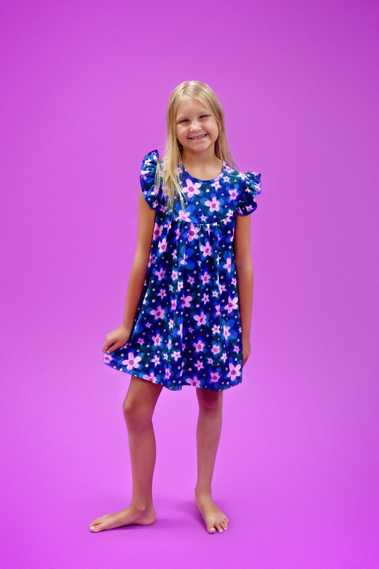 Dark Floral Milk Silk Flutter Dress