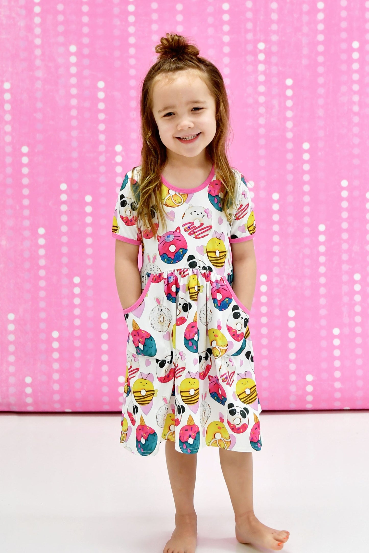 Animal Donuts Short Sleeve Milk Silk Dress