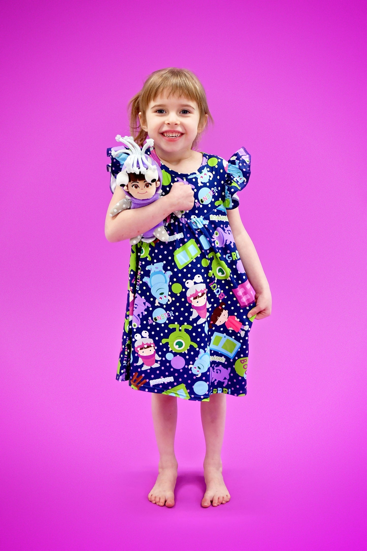 Monster Friends Milk Silk Flutter Dress