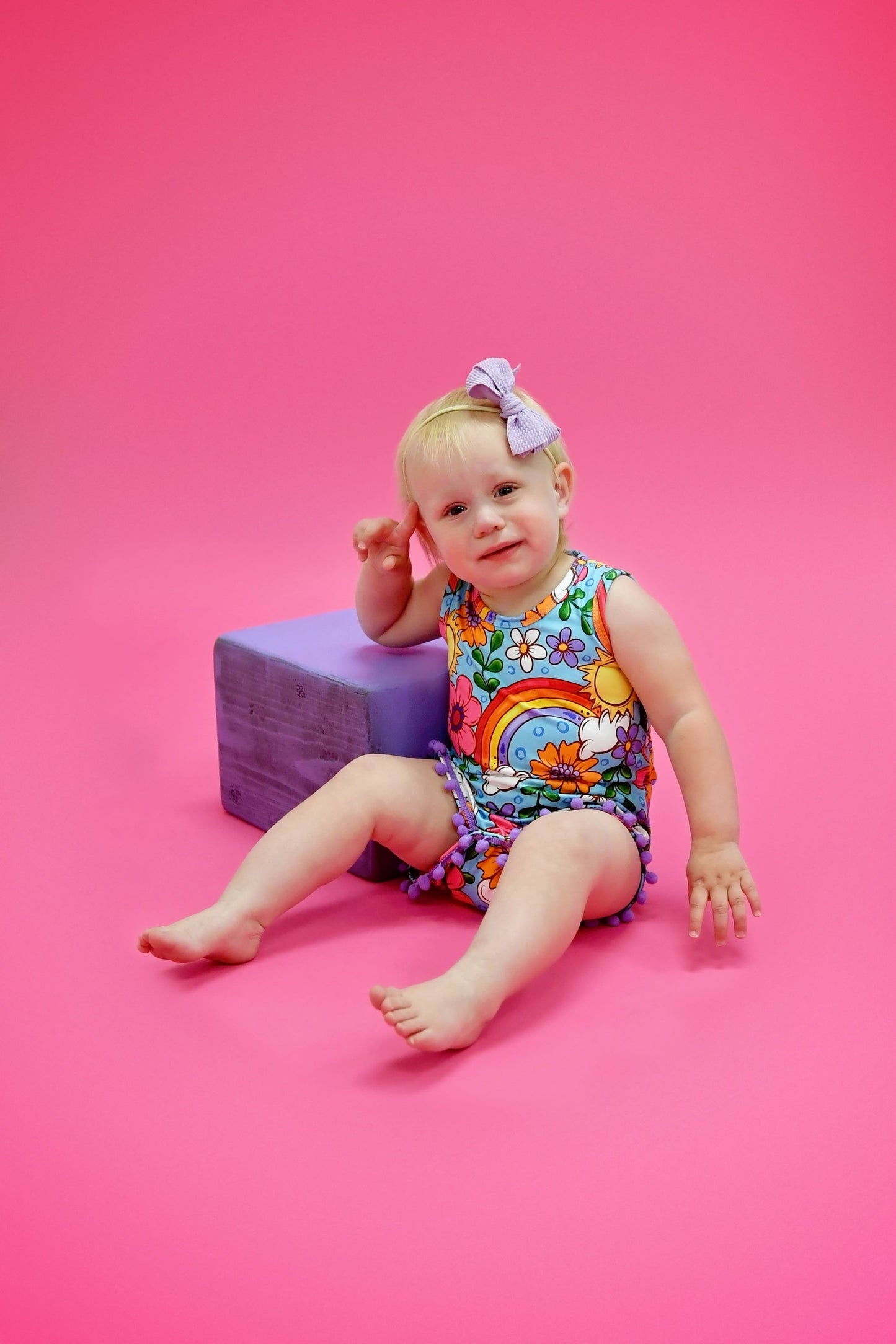 Rainbows and Sunshine Milk Silk Pom Pom Romper