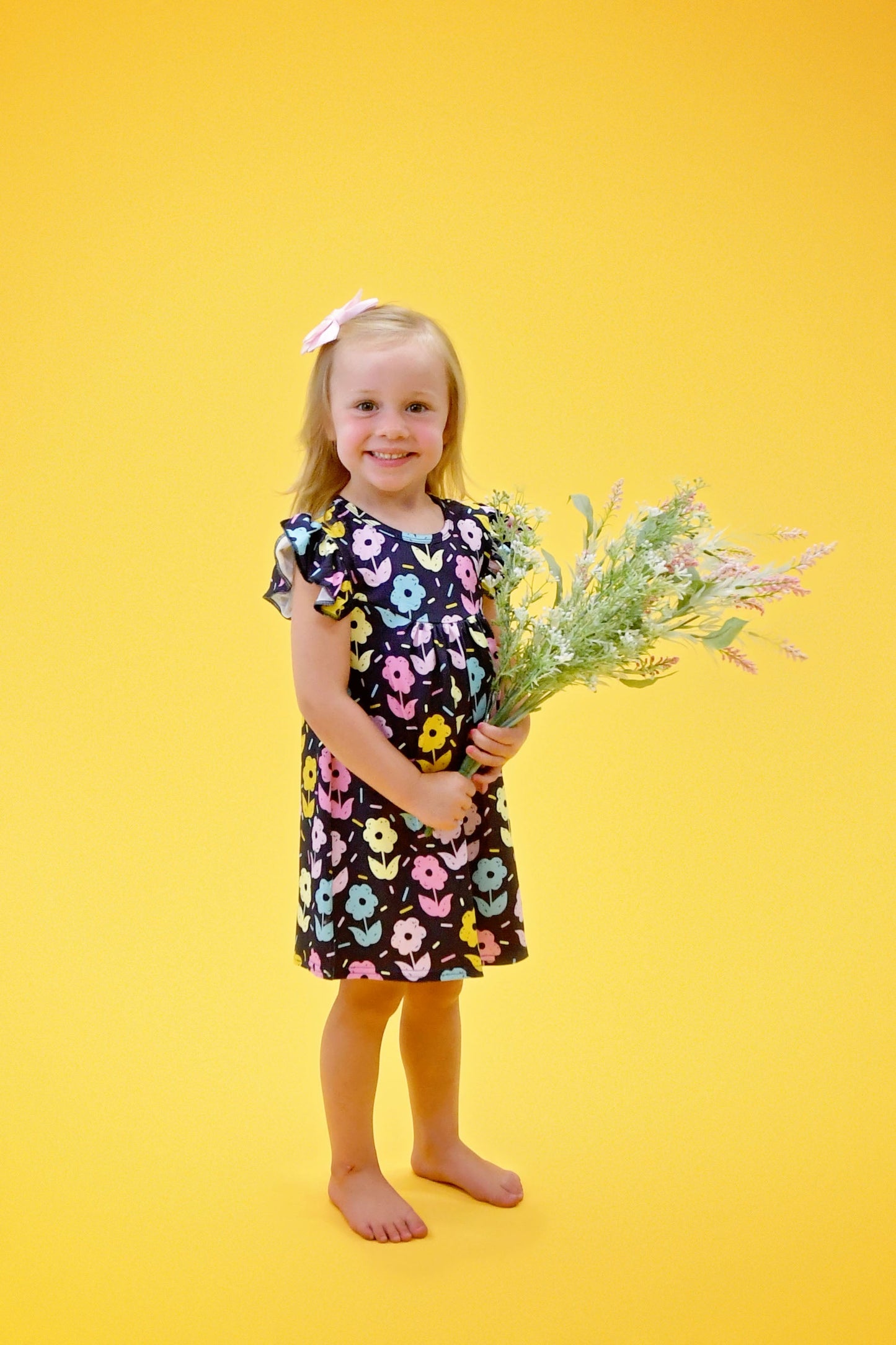 Flower Sprinkles Milk Silk Flutter Dress