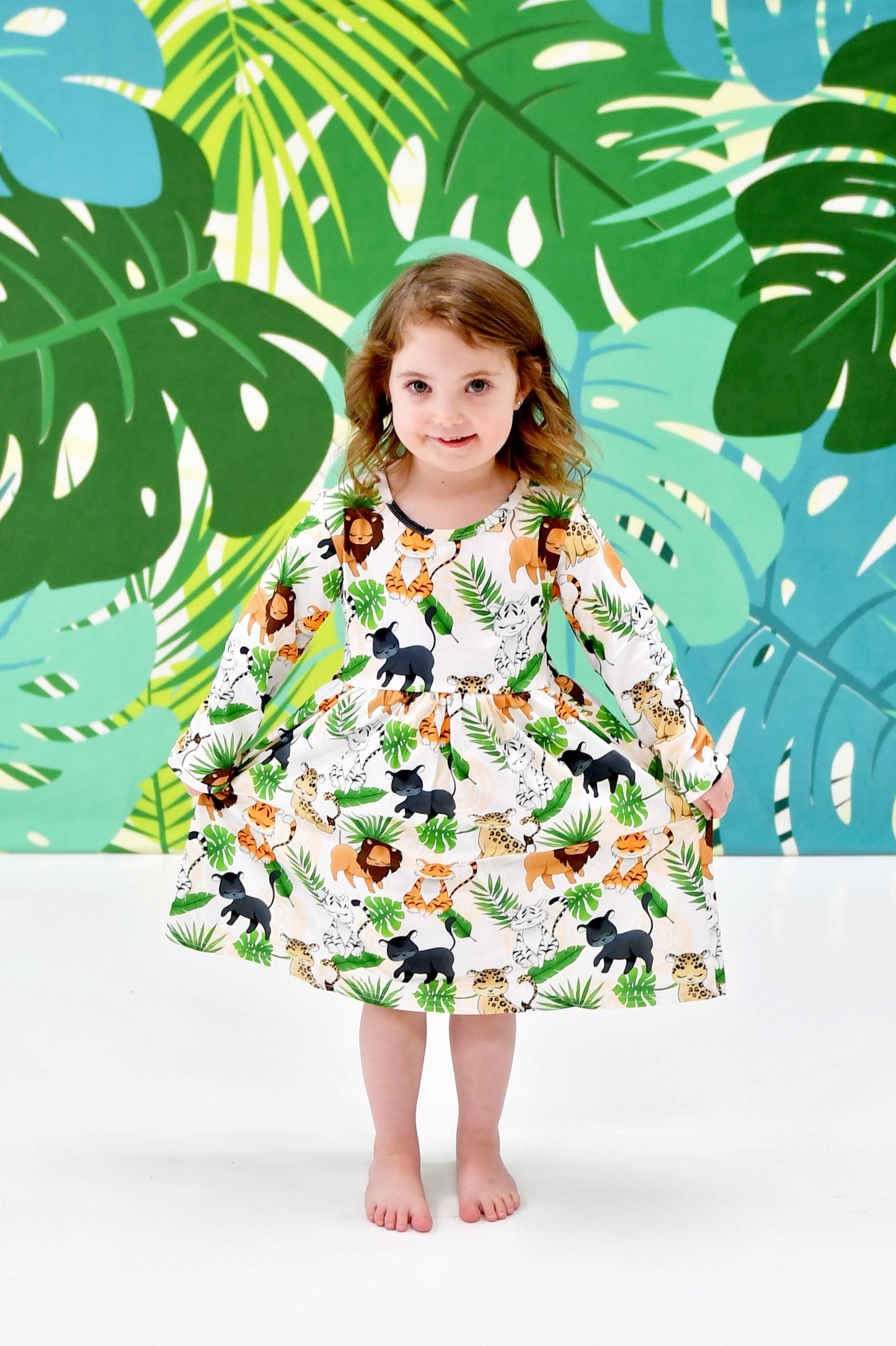Jungle Long Sleeve Milk Silk Dress