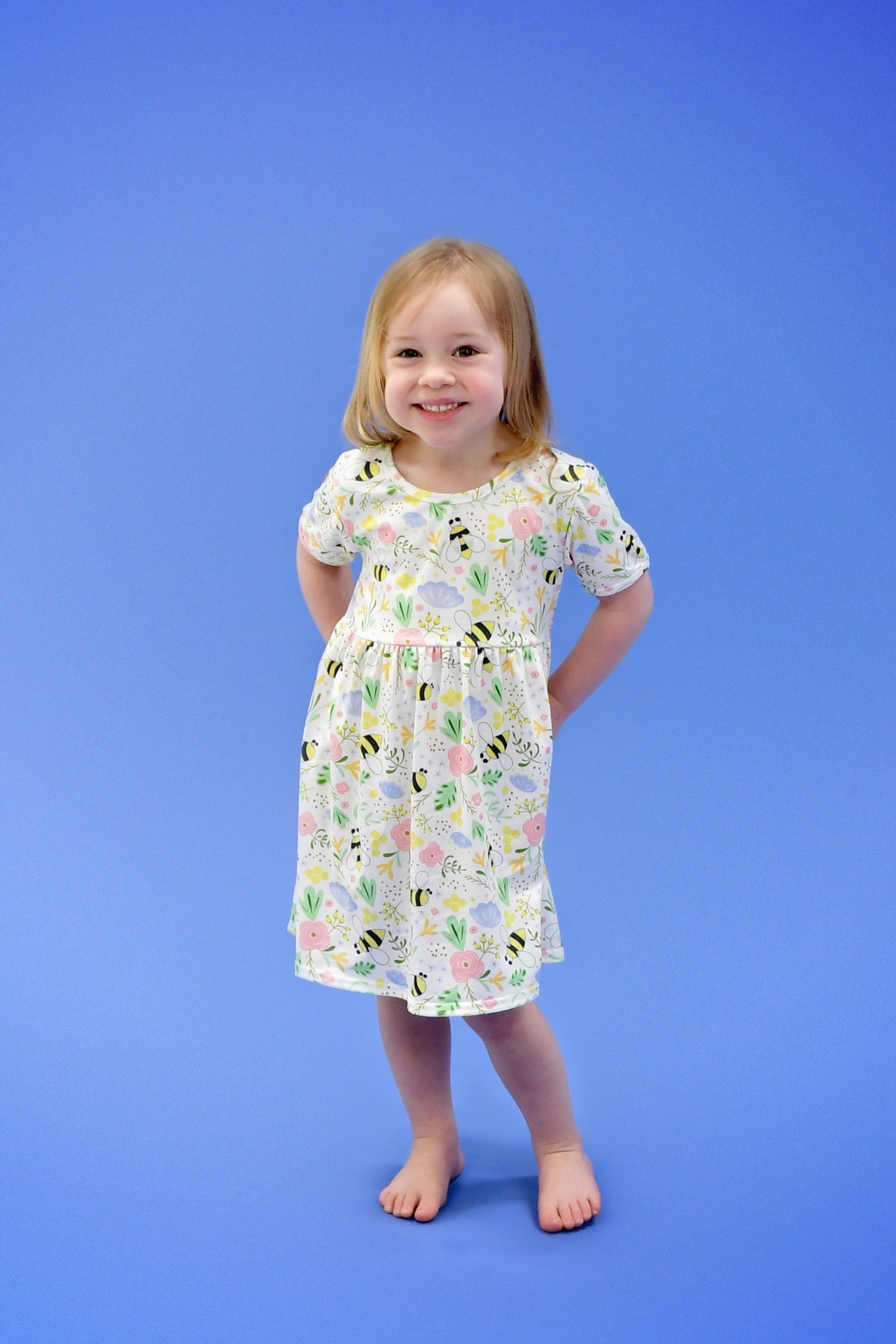 Pollinator Floral Short Sleeve Milk Silk Dress