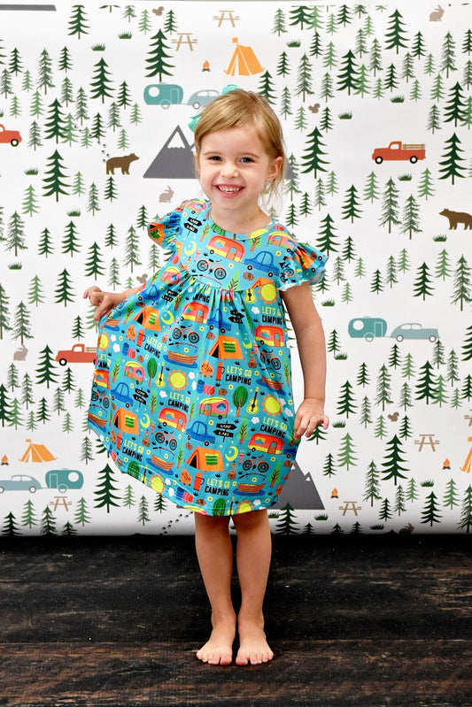 Let's Go Camping Milk Silk Flutter Dress