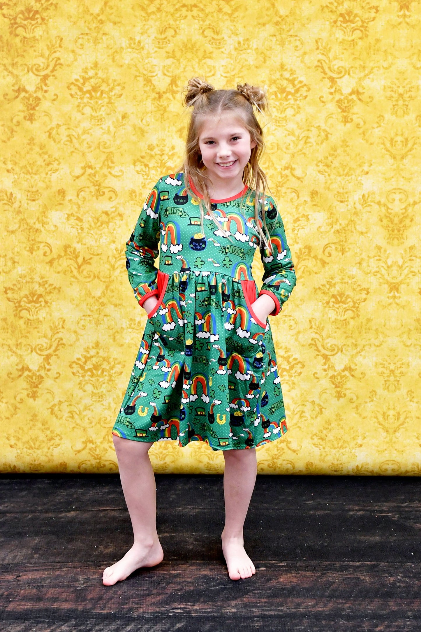 Pot Of Gold Long Sleeve Pocket Milk Silk Dress