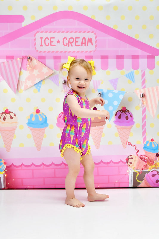 Ice Cream Milk Silk Pom Pom Romper