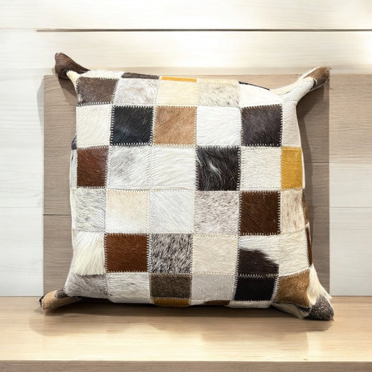 Patchwork cowhide pillow 16”