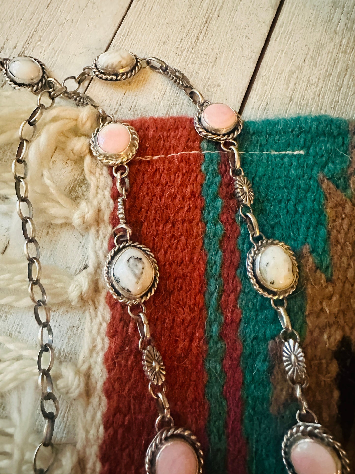 Handcrafted Queen Pink Conch, Wild Horse & Sterling Silver Necklace Set