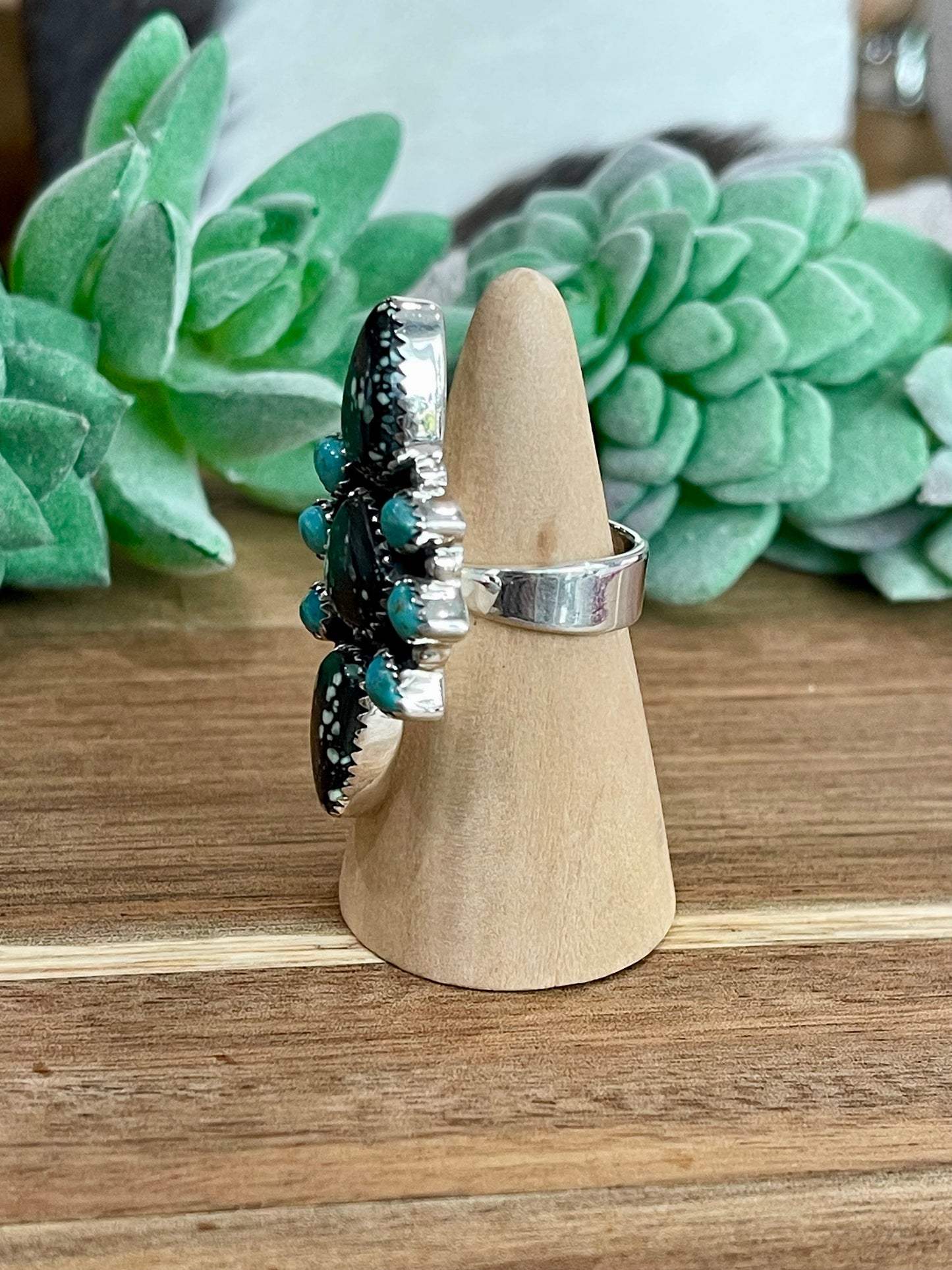 Beautiful Handmade New Lander Turquoise, Turquoise And Sterling Silver Adjustable Ring