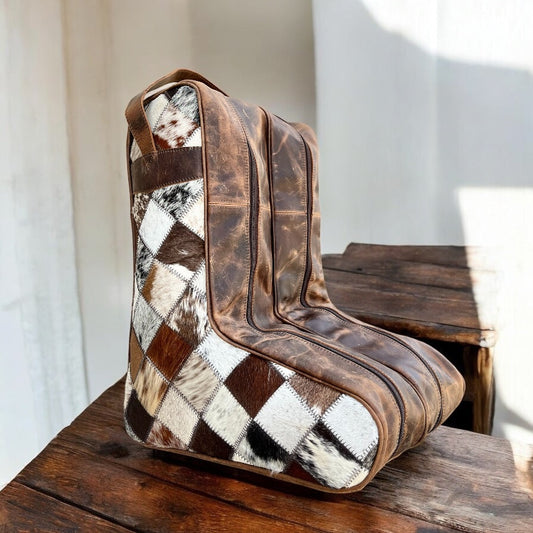 Patchwork cowhide boot cover