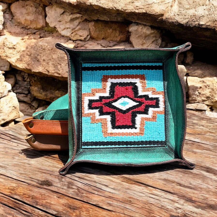 Square turquoise Aztec tray