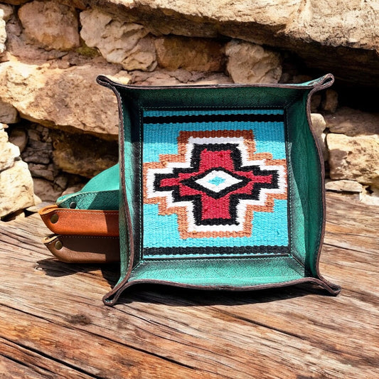 Square turquoise Aztec tray