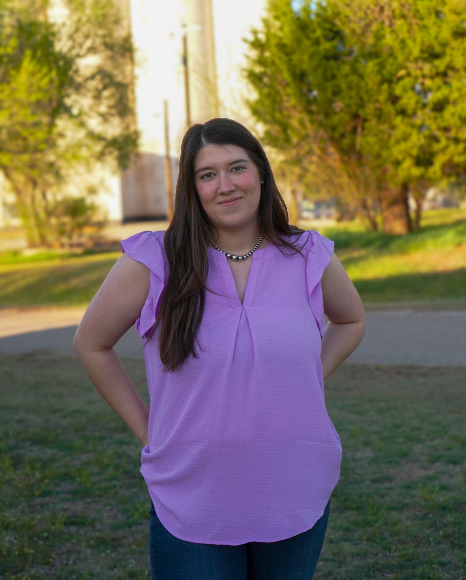 Lavender - Ruffled Sleeve High Low Top