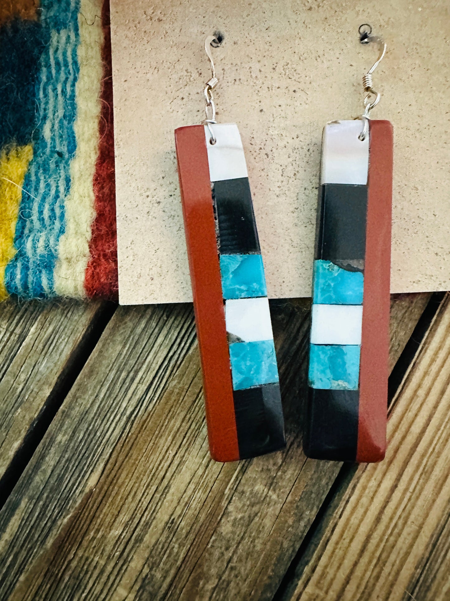 Handcrafted Multi Stone Inlay Slab Dangle Earrings