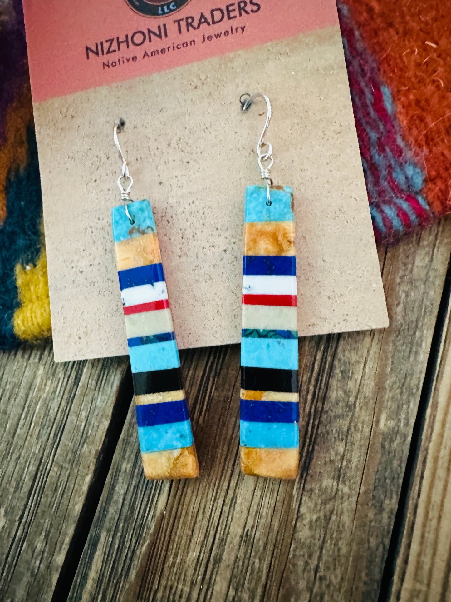 Handcrafted Multi Stone Inlay Slab Dangle Earrings
