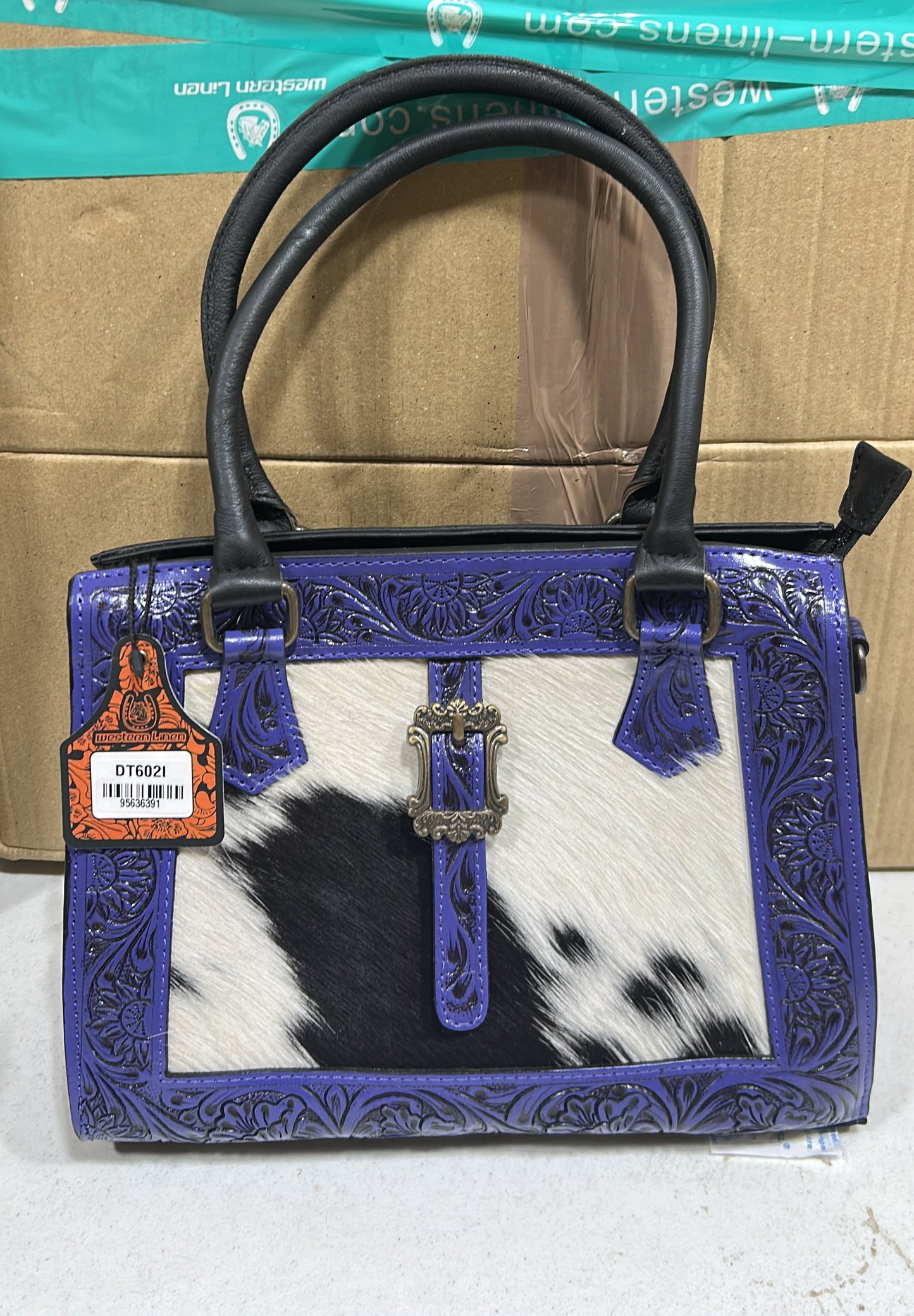 Genuine Leather Purple Buckle Tote