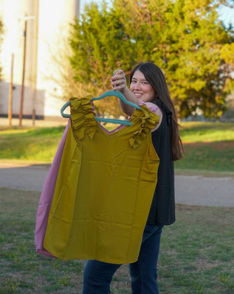 Olive Mustard - Ruffle Trim Sleeveless Top