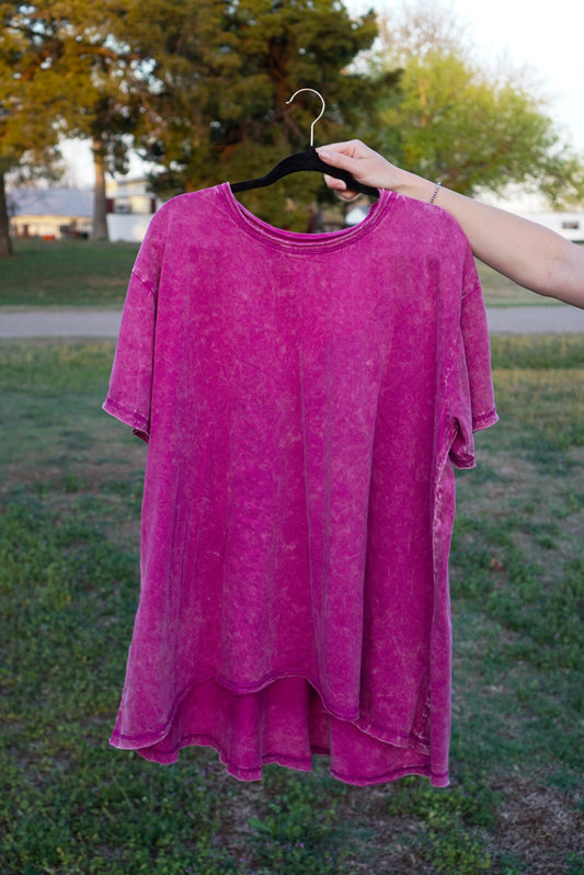 Lite Plum - Plus Size - Crinkle Washed Oversized Top